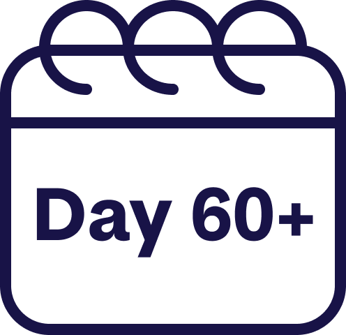 Calendar icon with 'Day 60+' text on a white background
