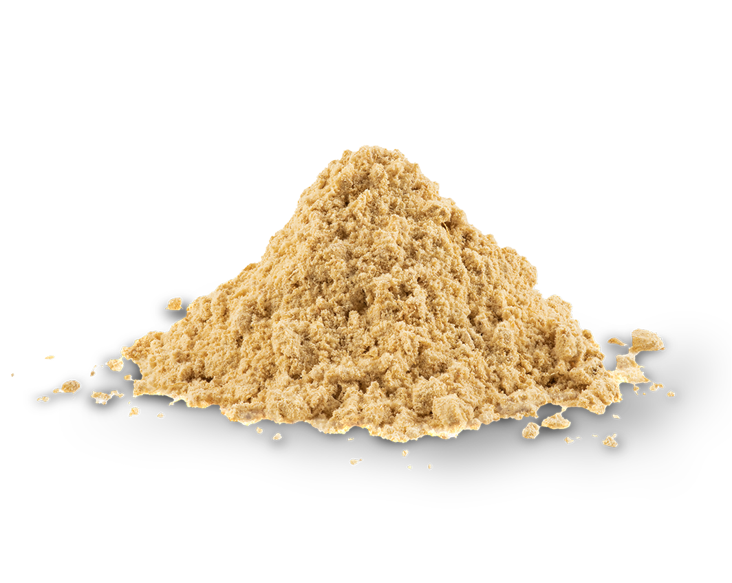 Pile of brown alpha gpc powder on a white background