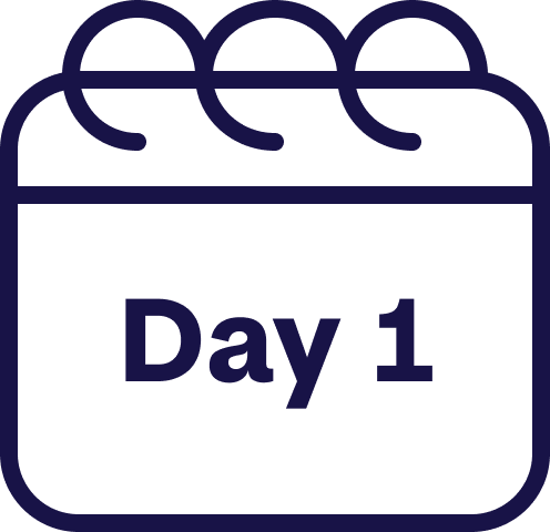Calendar icon with 'Day 1' text on a white background