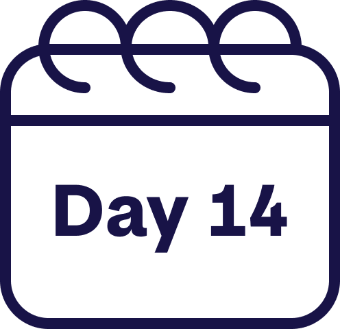 Calendar icon with 'Day 14' text on a white background