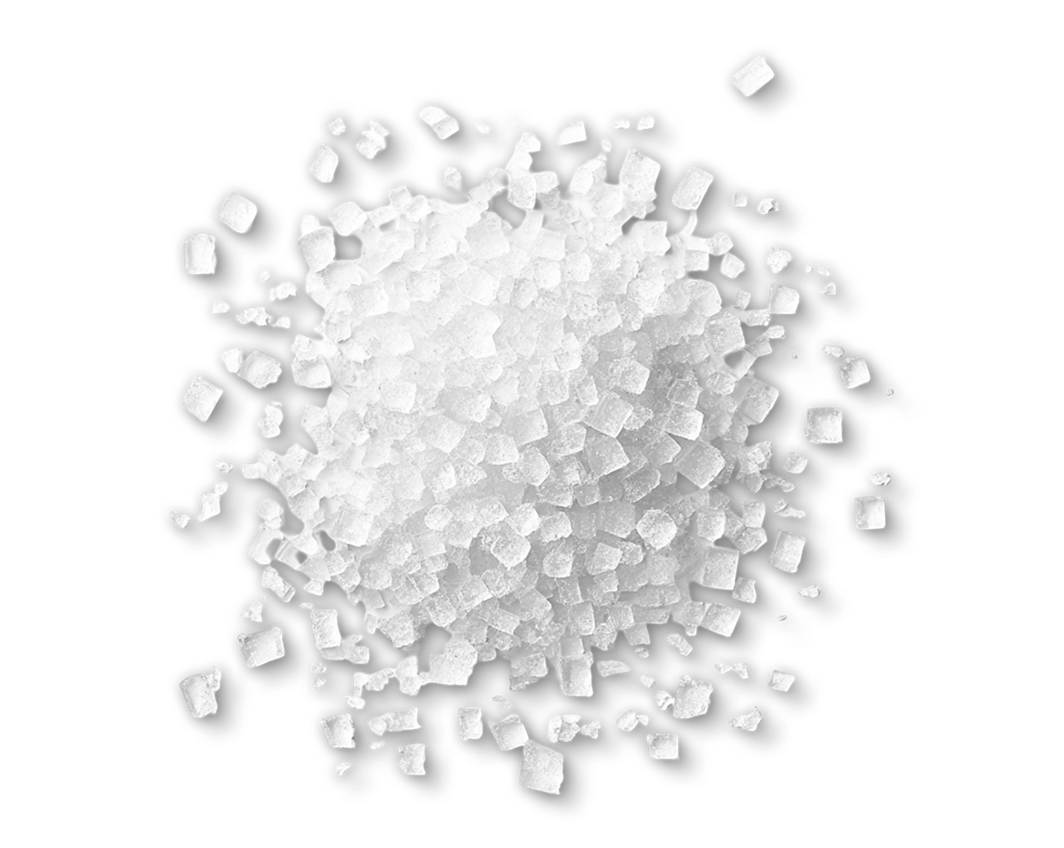 White potassium crystals on a white background