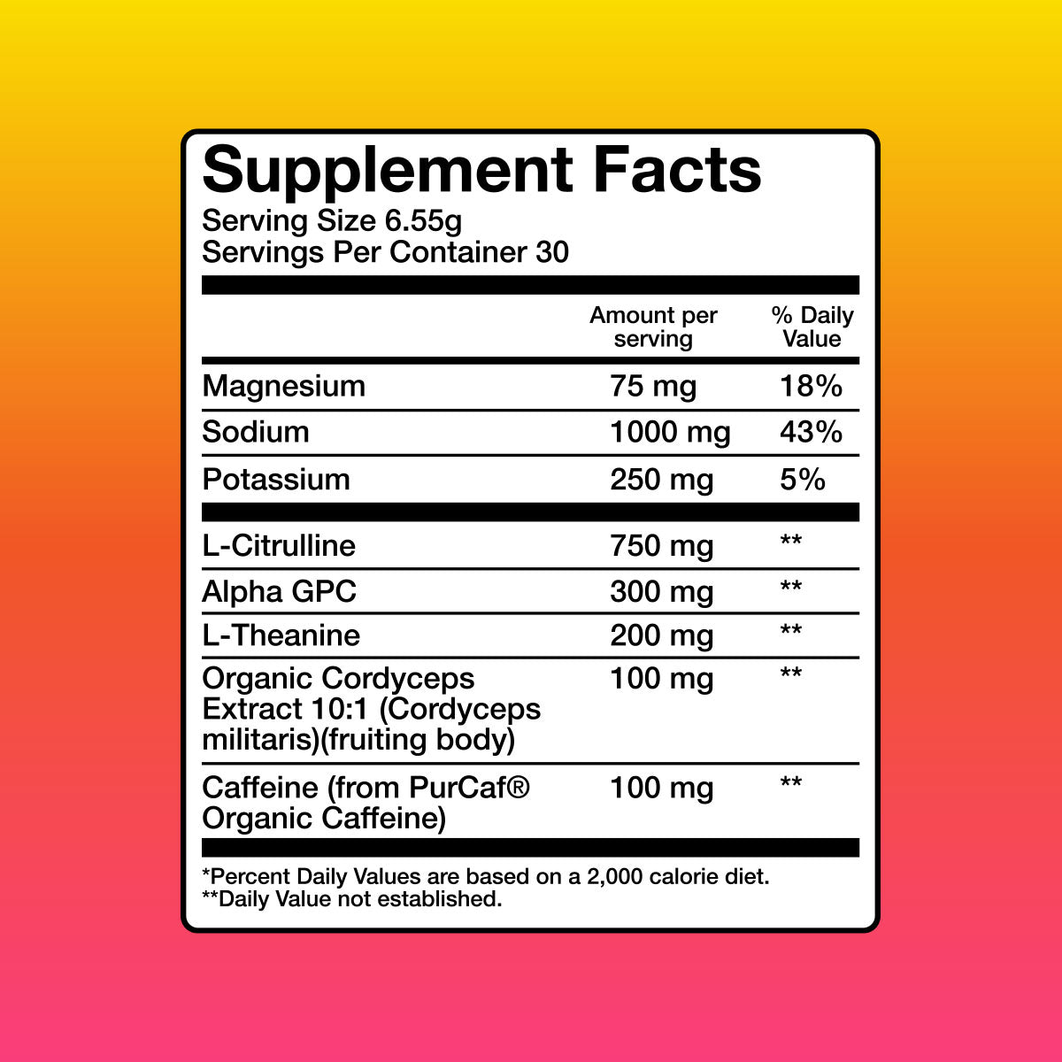 Vibras supplement facts label on a colorful background