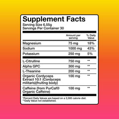 Vibras supplement facts label on a colorful background